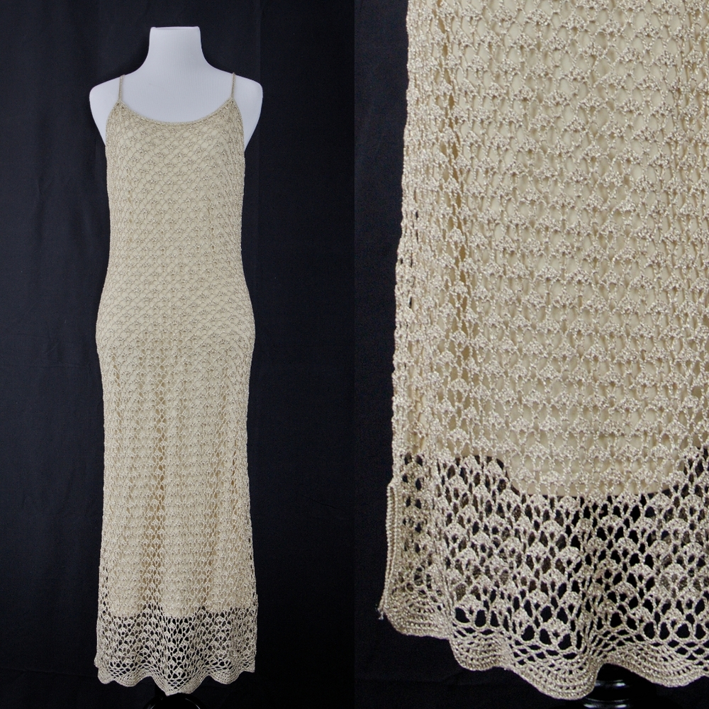 Sale! Golden crochet midi slip dress Cache
